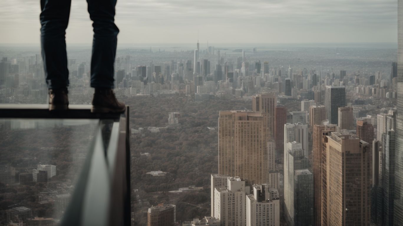Person overlooking cityscape from high vantage point.