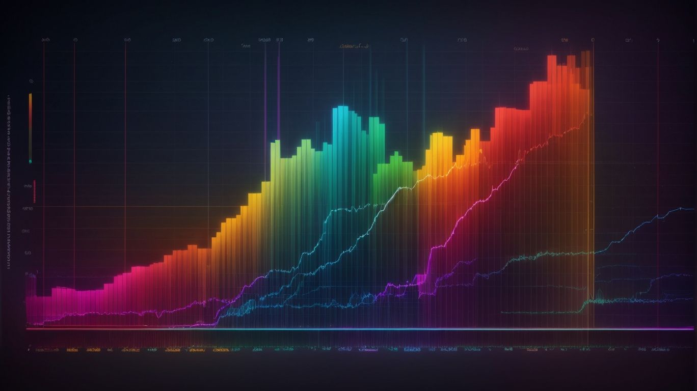 Colorful data analytics bar graph and line chart.